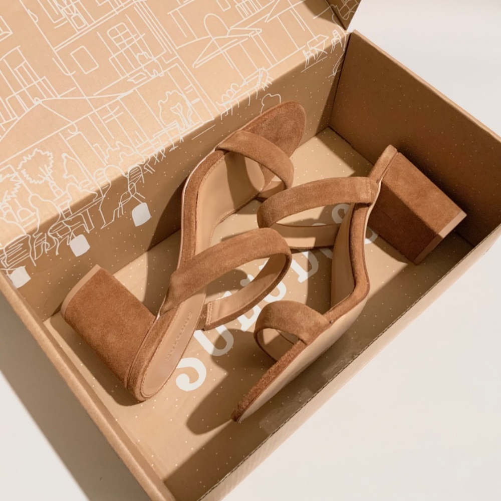 Soludos Ines Walnut Tan Suede Leather Heels Slip On Block Heel Strap Sandals 9.5 - Picture 10 of 16